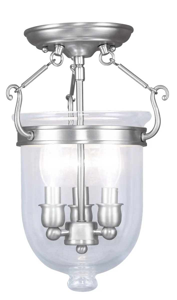 Jefferson 3 Light 10 inch Brushed Nickel Semi-Flush Ceiling Light