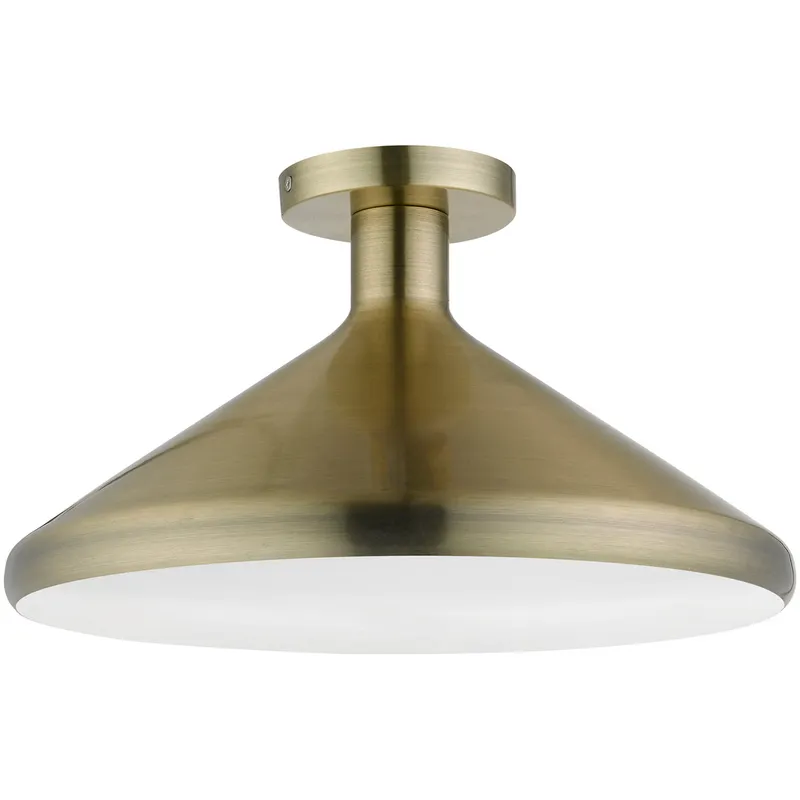 Geneva 1 Light 15.25 inch Antique Brass Cone Semi-Flush Ceiling Light