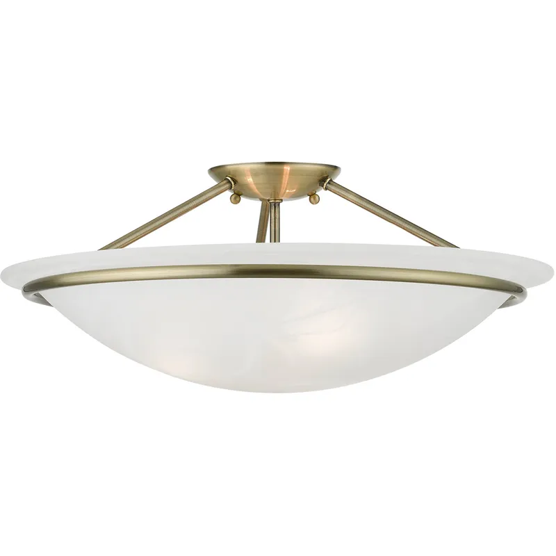 Newburgh 3 Light 20 inch Antique Brass Large Semi-Flush Ceiling Light