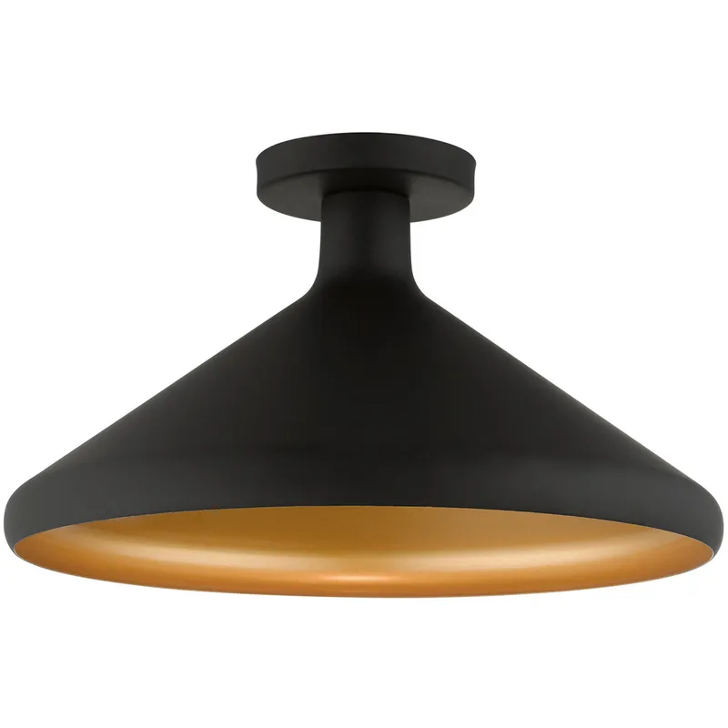 Geneva 1 Light 15.25 inch Black Cone Semi-Flush Ceiling Light