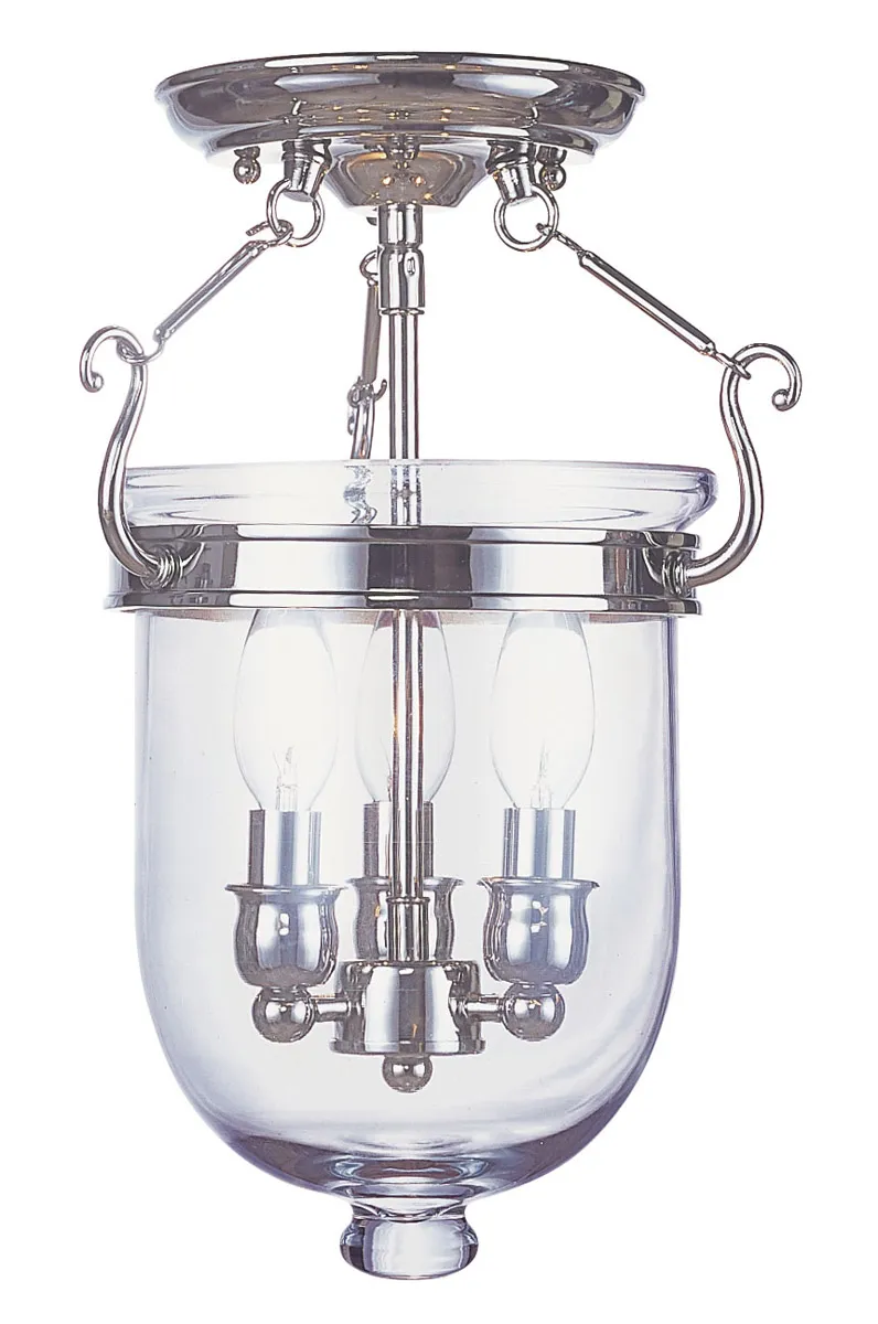 Jefferson 3 Light 10 inch Polished Nickel Semi-Flush Ceiling Light