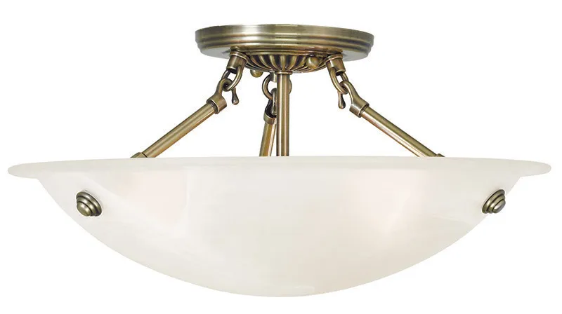 Oasis 3 Light 16 inch Antique Brass Semi-Flush Ceiling Light
