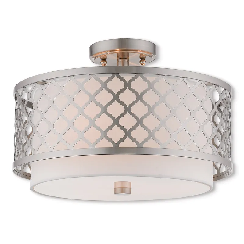 Arabesque 3 Light 15.25 inch Brushed Nickel Semi-Flush Ceiling Light
