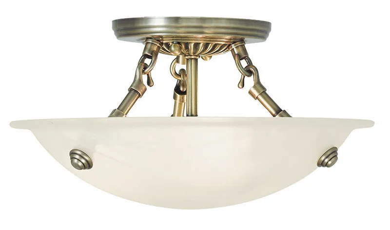 Oasis 3 Light 12 inch Antique Brass Semi-Flush Ceiling Light