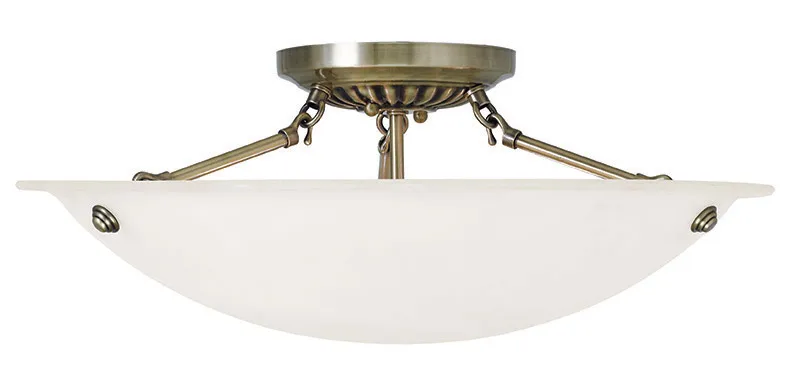 Oasis 3 Light 20 inch Antique Brass Semi-Flush Ceiling Light