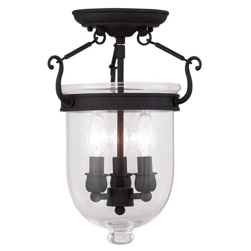Jefferson 3 Light 10 inch Black Semi-Flush Ceiling Light