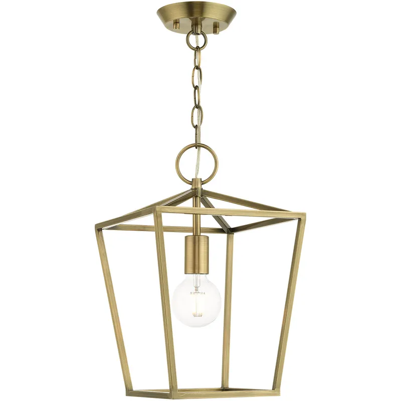 Devone 1 Light 10 inch Antique Brass Convertible Square Lantern/Semi-Flush Ceiling Light