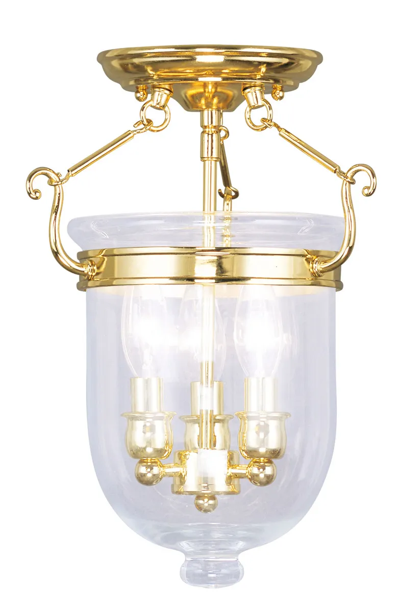 Jefferson 3 Light 10 inch Polished Brass Semi-Flush Ceiling Light