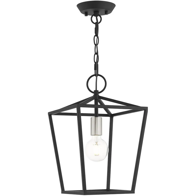 Devone 1 Light 10 inch Black with Brushed Nickel Accents Convertible Square Lantern/Semi-Flush Ceiling Light