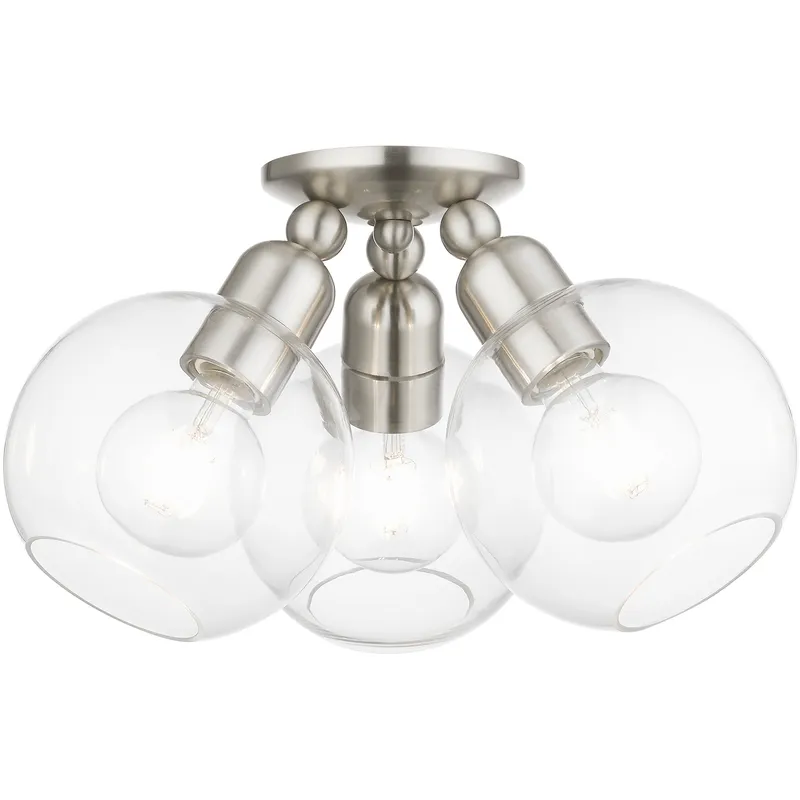 Downtown 3 Light 16 inch Brushed Nickel Sphere Semi-Flush Ceiling Light, Sphere