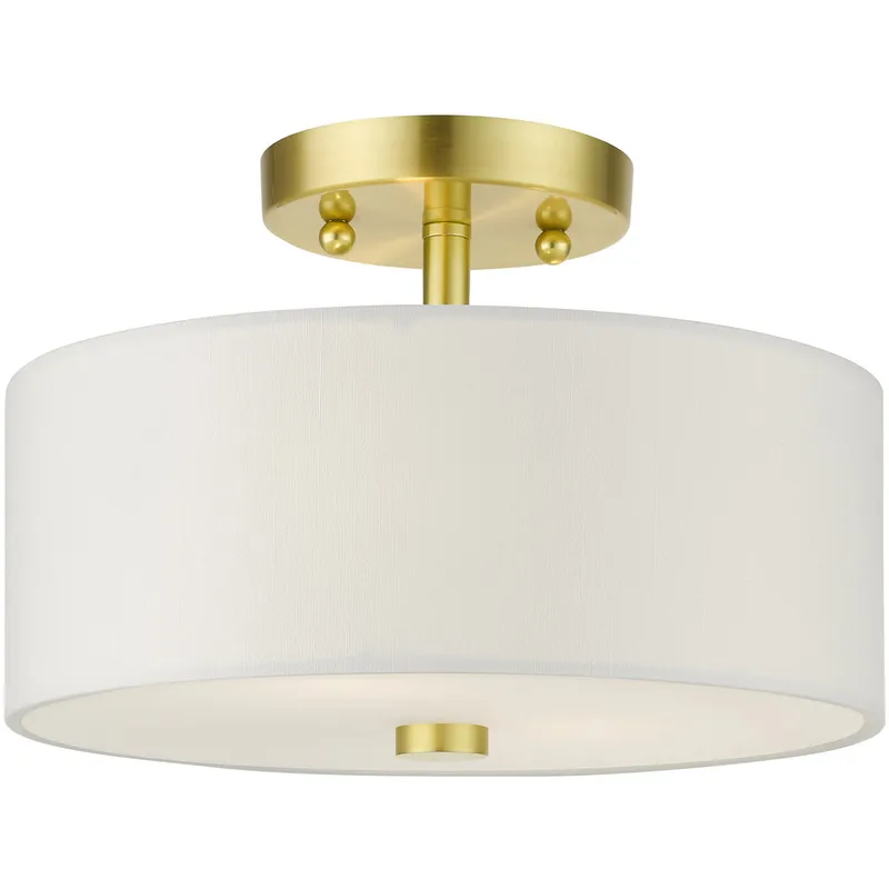 Meridian 2 Light 11 inch Satin Brass Semi-Flush Ceiling Light