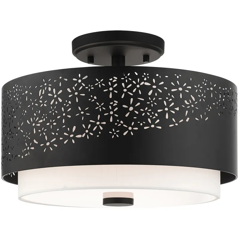Noria 3 Light 15 inch Black Semi-Flush Ceiling Light