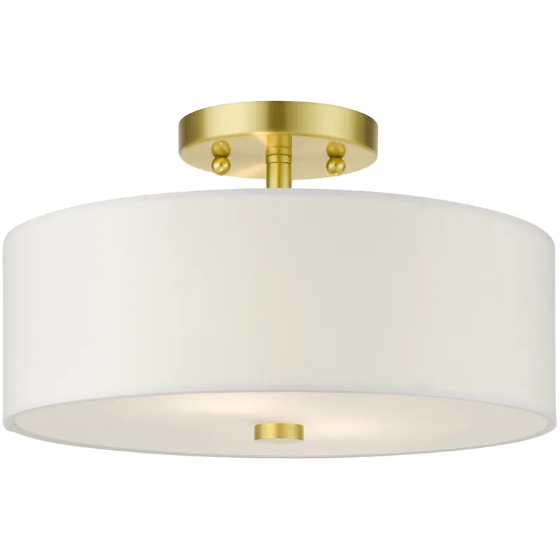 Meridian 2 Light 13 inch Satin Brass Semi-Flush Ceiling Light