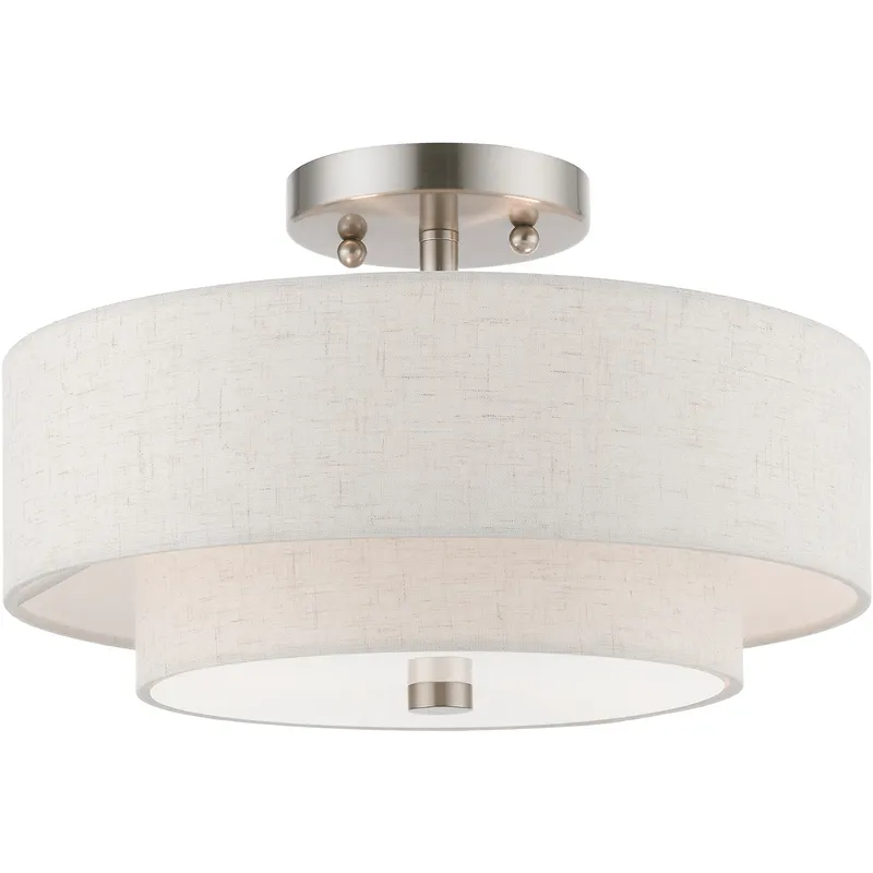 Meridian 2 Light 13 inch Brushed Nickel Semi-Flush Ceiling Light