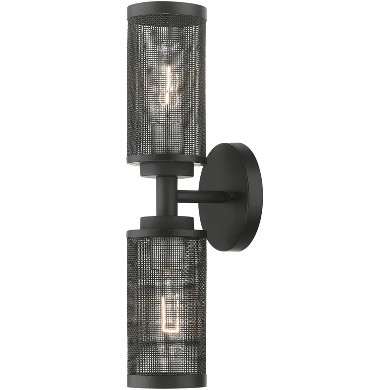 Industro 2 Light 5.13 inch Black with Brushed Nickel Accents Double Sconce Wall Light