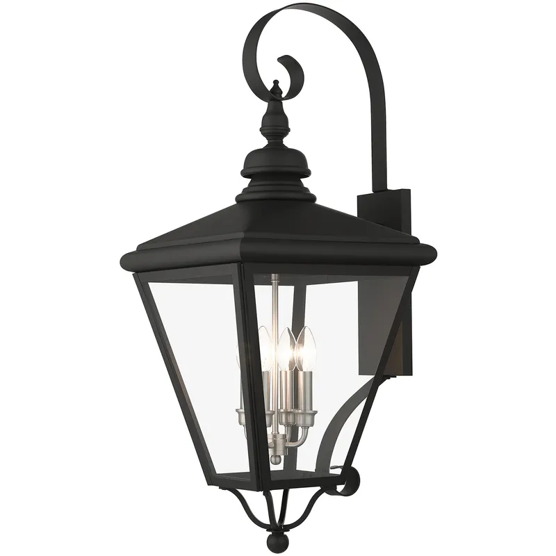 Adams 4 Light 14.25 inch Black with Brushed Nickel Finish Cluster Outdoor Extra Large Wall Lantern Wall Light in Black with Brushed Nickel Accent