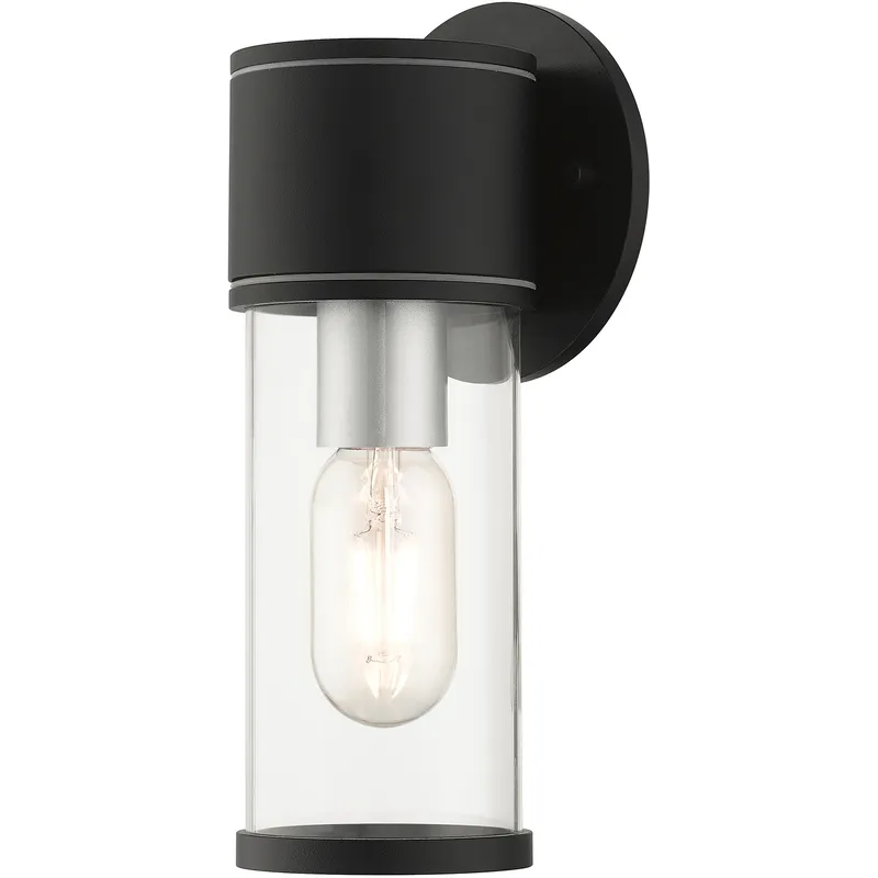 Atlantic 1 Light 4.5 inch Textured Black with Antique Silver Finish Accents ADA Outdoor Small ADA Wall Lantern Wall Light