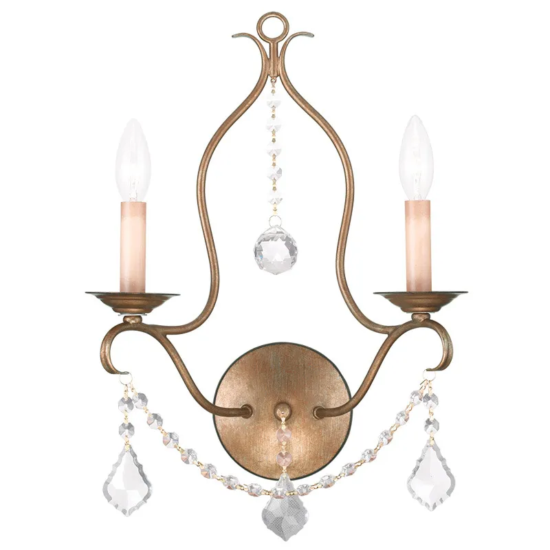 Chesterfield 2 Light 13 inch Hand Applied Antique Gold Leaf Double Sconce Wall Light