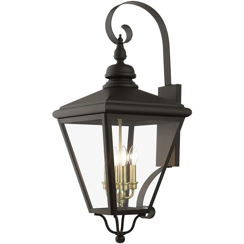 Adams 4 Light 14.25 inch Bronze with Antique Brass Finish Cluster Outdoor Extra Large Wall Lantern Wall Light in Bronze with Antique Brass Accent