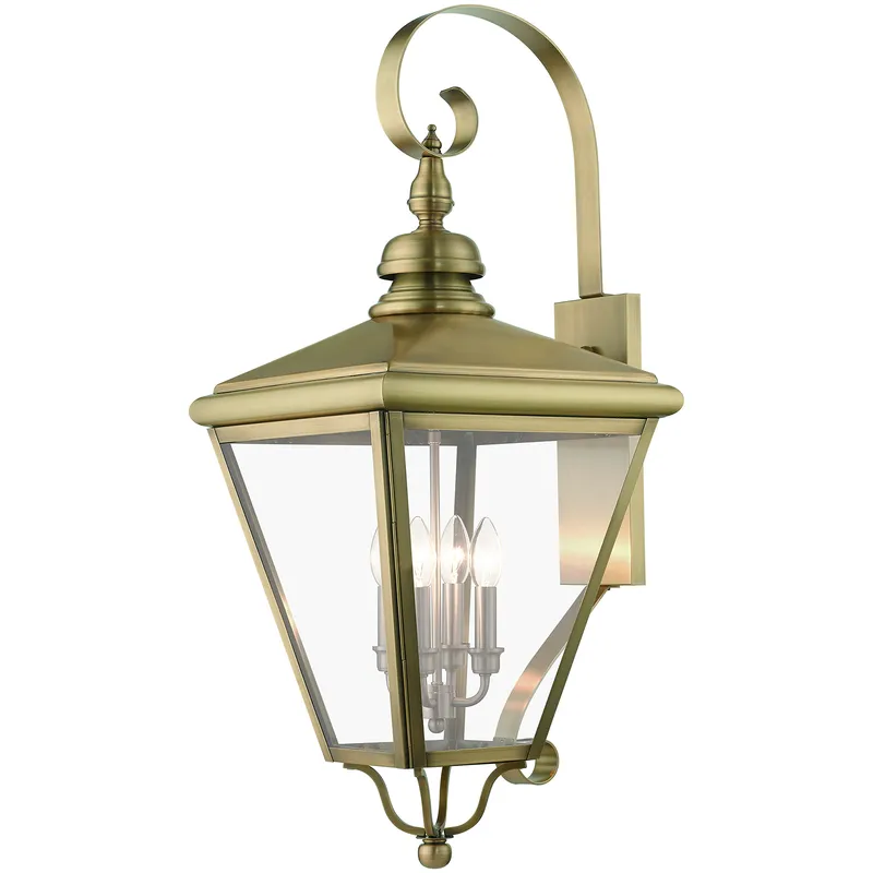 Adams 4 Light 14.25 inch Antique Brass with Brushed Nickel Finish Cluster Outdoor Extra Large Wall Lantern Wall Light