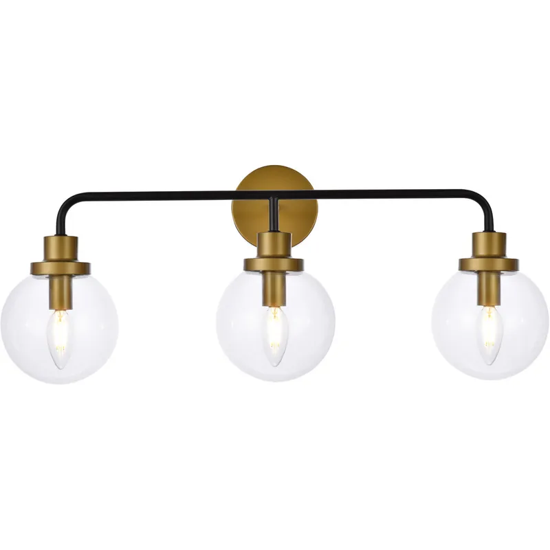 Hanson 3 Light 28 inch Black and Brass Bath Sconce Wall Light in Brass and Black