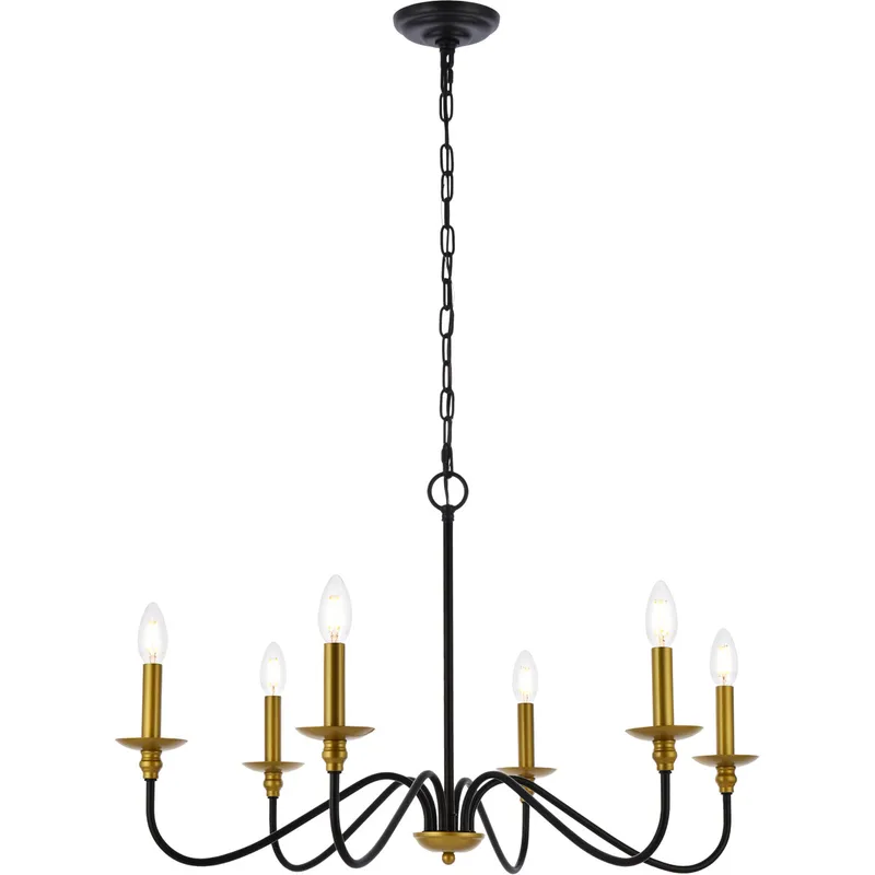 Rohan 6 Light 30 inch Brass and Black Chandelier Ceiling Light