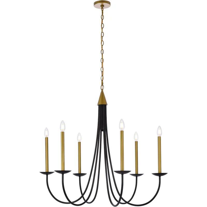 Cohen 6 Light 36 inch Black and Brass Chandelier Ceiling Light
