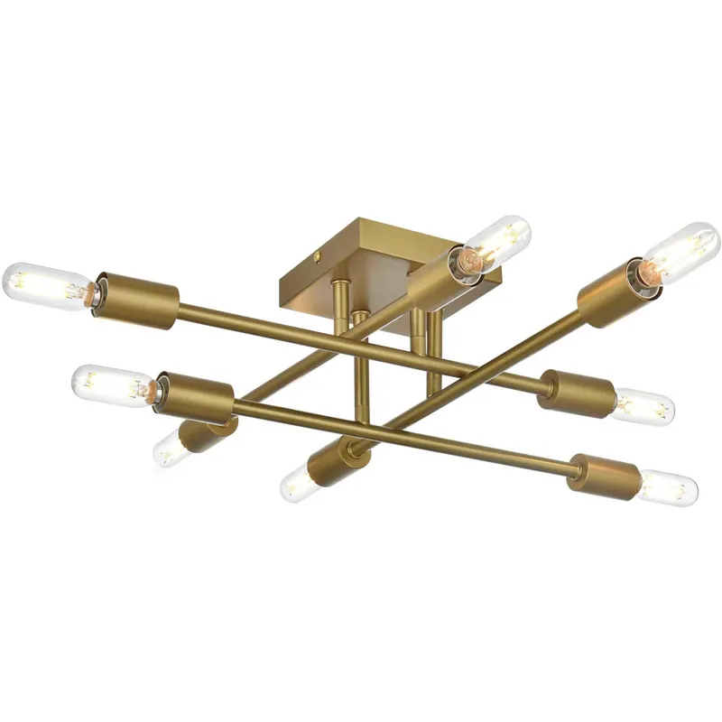 Script 8 Light 19 inch Satin Gold Flush Mount Ceiling Light