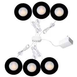 Lotus 1W 1" Mini LED Puck Light Kit - 6 PACK - 3000K - 70 Lumens - 12V - Black