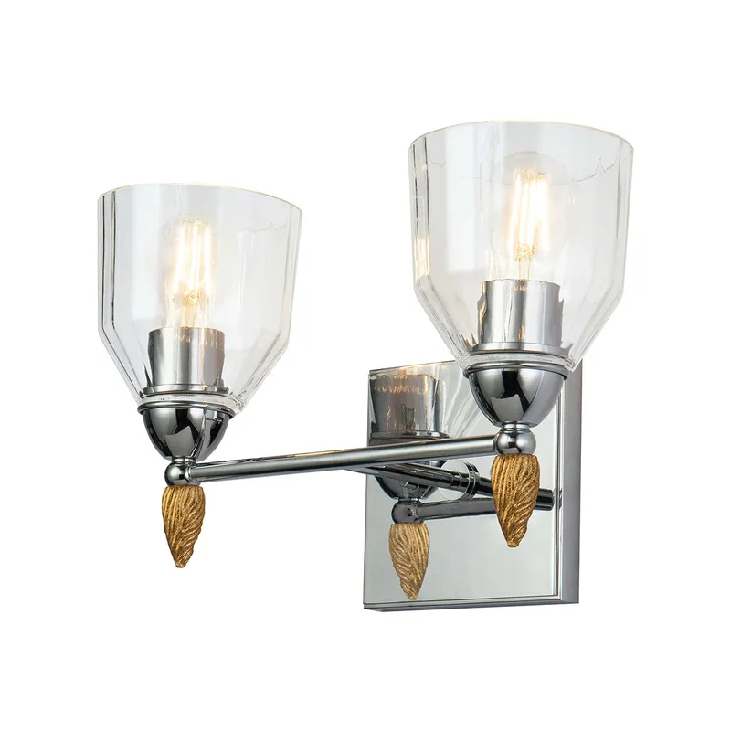 Fun Finial 2 Light 15 inch Polished Chrome Vanity Light Wall Light in Polished Chrome with Gold