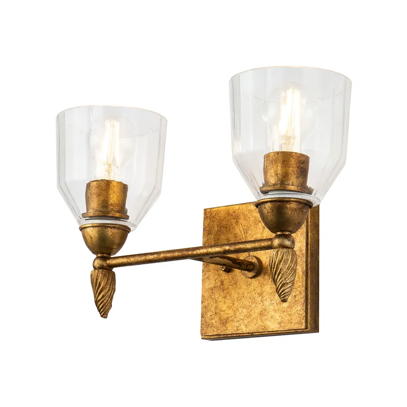 Fun Finial 2 Light 15 inch Gold Leaf with Antique Vanity Light Wall Light