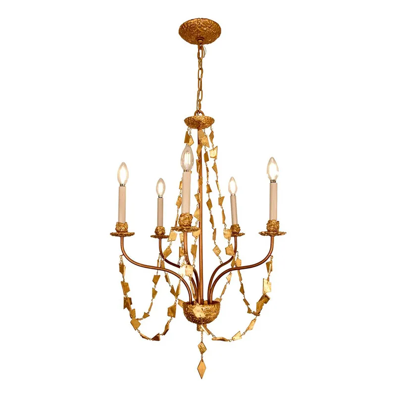 Mosaic 5 Light 21.5 inch Antique Gold Chandelier Ceiling Light, Flambeau