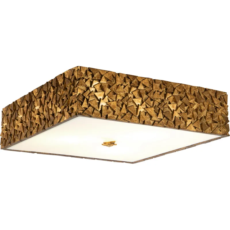 Mosaic 3 Light Gold Bath/Flush Mounts Ceiling Light in Gold Leaf with Antique