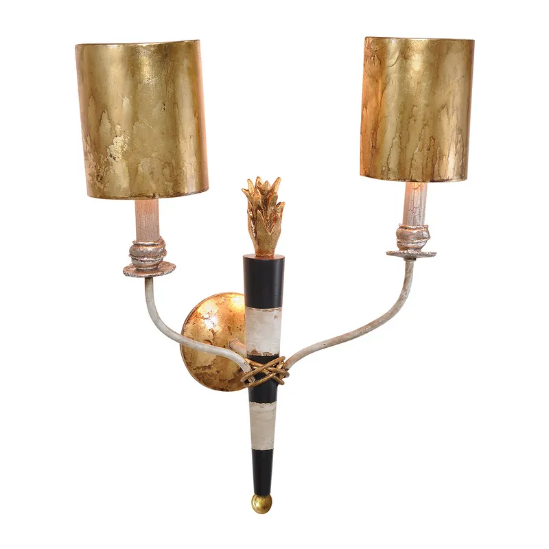 Flambeau 2 Light 17 inch Black And Cream With Gold Leaf Wall Sconce Wall Light, Flambeau