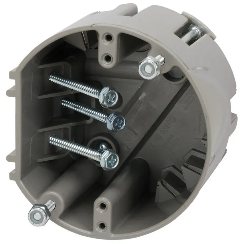 4" Round Ceiling/Fixture Box, Depth: Adjustable, Non-Metallic