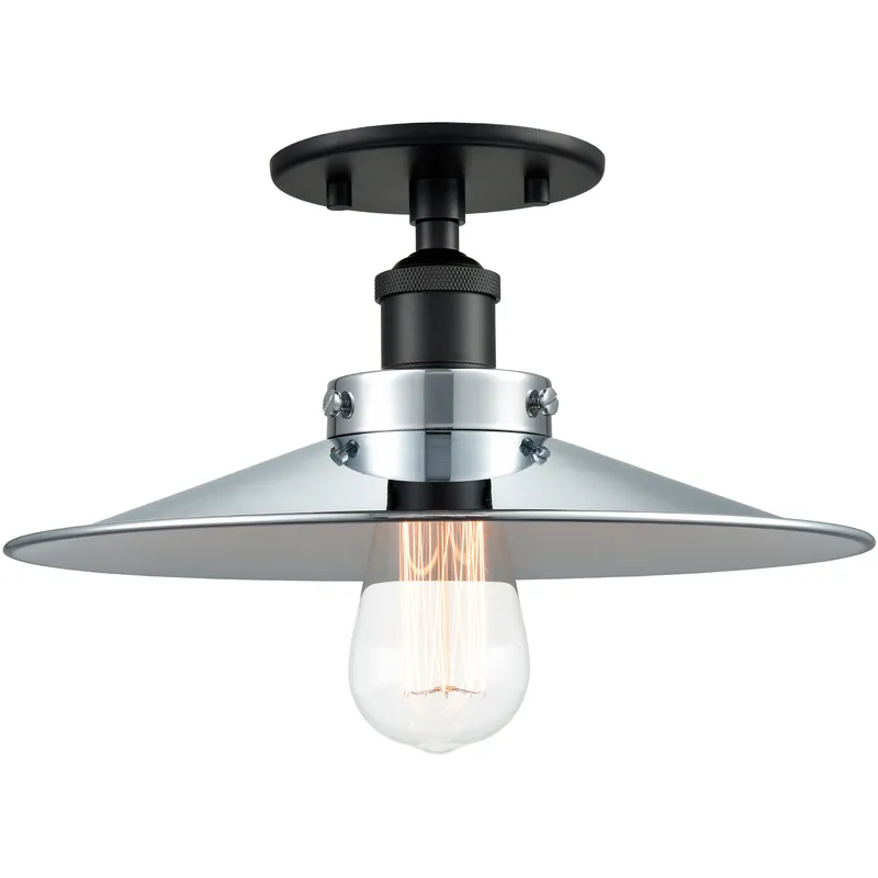 Bulstrode's Workshop 1 Light 11.75 inch Black Flush Mount Ceiling Light in Black and Chrome