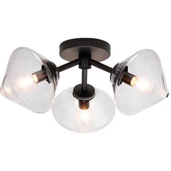 Novo 3 Light 16.63 inch Black Flush Mount Ceiling Light in Black and Clear