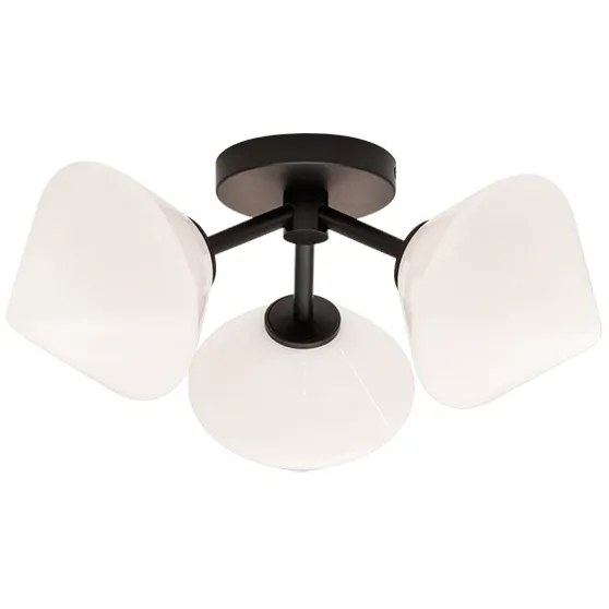 Novo 3 Light 16.63 inch Black Flush Mount Ceiling Light in Black and Opal Glass