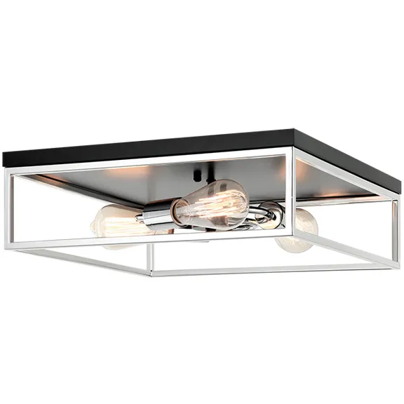 Clarke 3 Light 16 inch Black and Chrome Flush Mount Ceiling Light