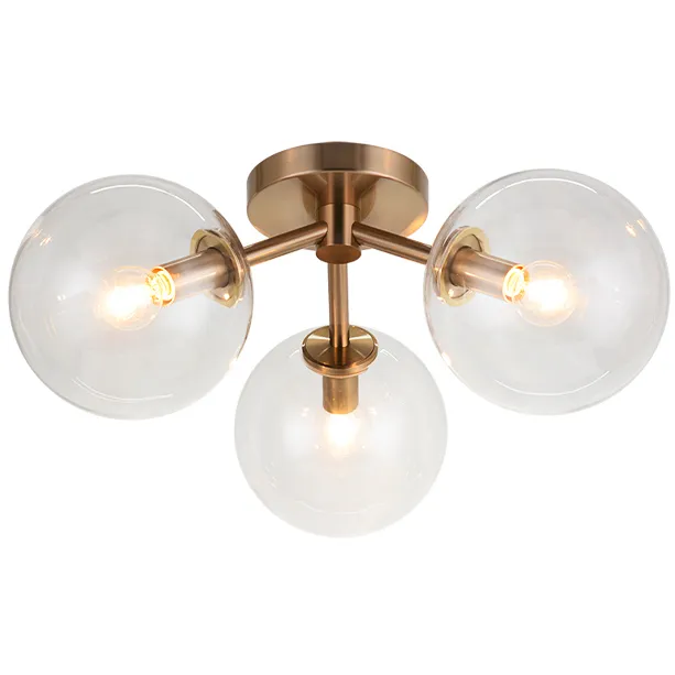 Novo 3 Light 17.88 inch Aged Gold Brass Flush Mount Ceiling Light in Aged Gold Brass and Clear