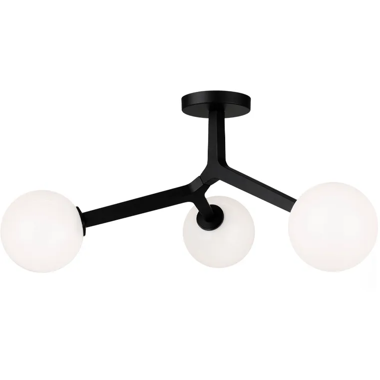 Rami 3 Light 20.25 inch Black Flush Mount Ceiling Light in Black and Opal Glass
