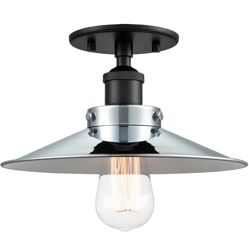 Bulstrode's Workshop 1 Light 10.25 inch Black Flush Mount Ceiling Light in Black and Chrome