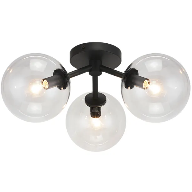 Novo 3 Light 17.88 inch Black Flush Mount Ceiling Light in Black and Clear