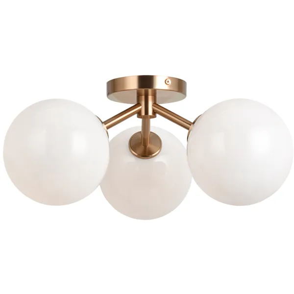 Novo 3 Light 17.88 inch Aged Gold Brass Flush Mount Ceiling Light in Aged Gold Brass and Opal Glass