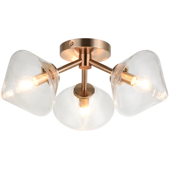 Novo 3 Light 16.63 inch Aged Gold Brass Flush Mount Ceiling Light in Aged Gold Brass and Clear