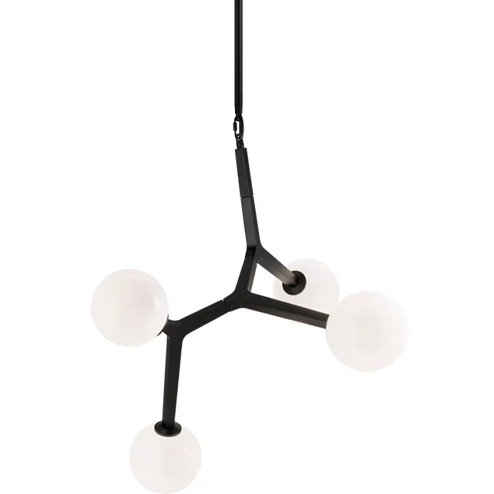 Rami 4 Light 23.5 inch Black Pendant Ceiling Light in Black and Opal Glass