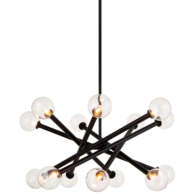 Matchstix 14 Light 34.75 inch Black Pendant Ceiling Light in Black and Clear