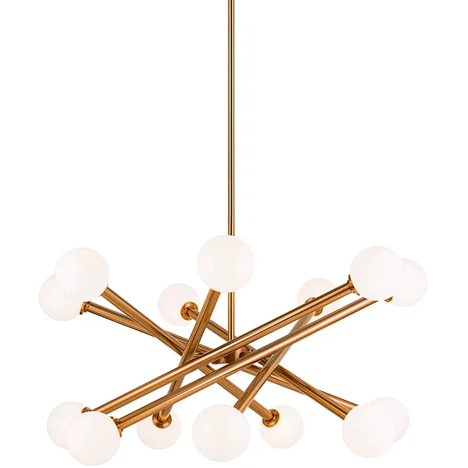 Matchstix 14 Light 34.75 inch Aged Gold Brass Pendant Ceiling Light in Aged Gold Brass and Opal Glass