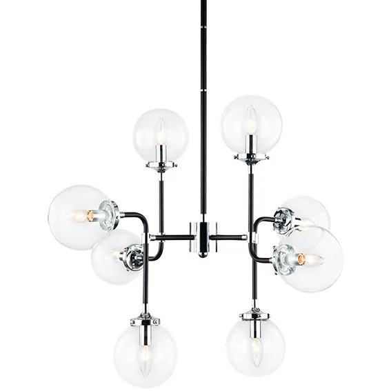 Particles 8 Light 29.5 inch Black and Chrome Pendant Ceiling Light in Chrome and Clear
