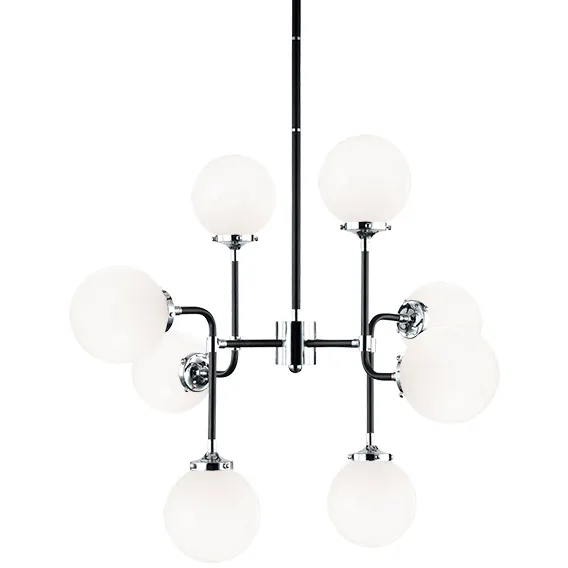 Particles 8 Light 29.5 inch Black and Chrome Pendant Ceiling Light in Chrome and Opal Glass